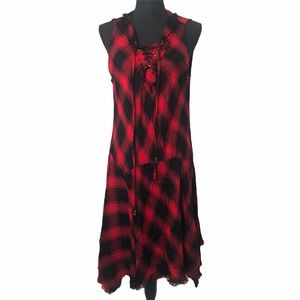 Easel • Plaid Sleeveless Lace Up Dress